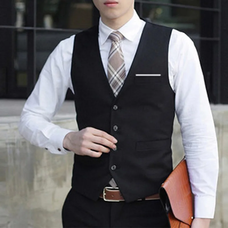 Fashion Men's Formal Business Suit Vest Single Breasted V Neck Slim Fit Social Tuxedo Waistcoat Coat Vests Man Clothing 1