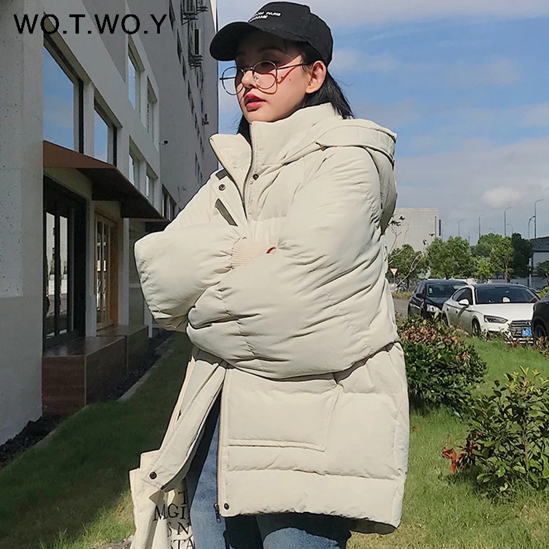WOTWOY зимнее хлопковое Женское пальто 2019 повседневные куртки с капюшоном на