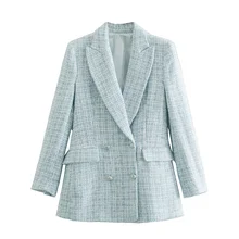 2021 new office clothing casual suit twill tweed double-breasted suit jacket for women