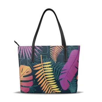 

OLN Tropical Leaves Jungle Leaves Reusable Tote Pouch Women Travel Storage Handbag Fashion Shoulder Bag Female Shopping Bags
