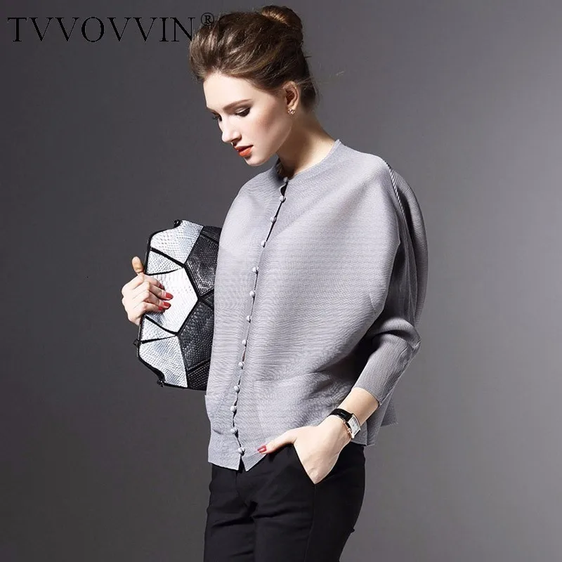 Tvvovwin новая одежда рубашка с круглым вырезом с длинным рукавом «летучая мышь» однобортный плиссированный Карманы Женская блузка Топы AS405