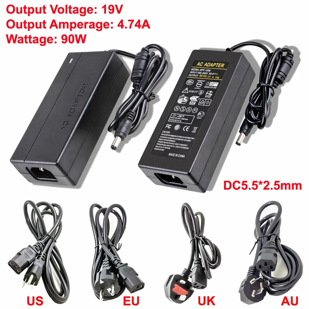 110V ~ 240V DC/DC 19V 4.74A настольного компьютера 90W Питание адаптер трансформатор 5 5x2 мм Jack
