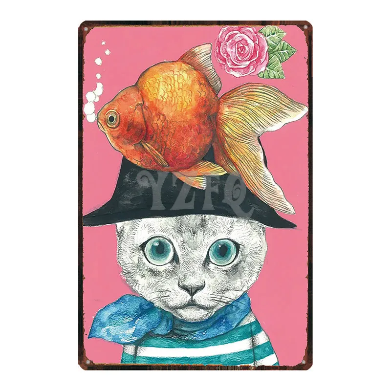 Японская кошачья дощечка с надписью металлическая пластина с винтажным рисунком для настенного плаката Бар Искусство домашний декор куадро DU-2872A - Цвет: DU2888