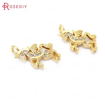 

(37628)6PCS 11x8.5MM 24K Gold Color Brass and Zircon Horse Charms Pendants Jewelry Making Supplies Diy Findings Accessories