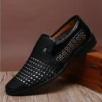 

2020 New Summer Vintage Men's Leather Sandals Genuine Leather Soft Bottom Slip-on Shoes Hole Shoes Hollow Weave Shoes