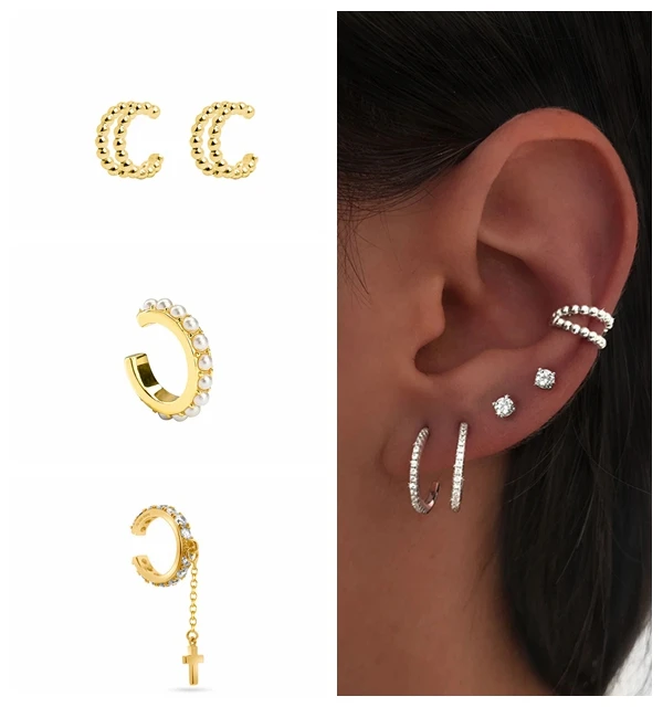 Pendientes de plata de ley 925 con un solo Clip para mujer, Pendientes redondos de hilo de rosca, joyería