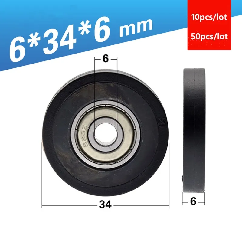 10 Stück/50 Stück 6 x 34 x 6 TPU-Gummi beschichtet 626Z 626ZZ 6 x 34 x 6 mm Rollenlager-Reibriemenscheibenrad 6 mm Durchmesser 34 mm – Detail 1