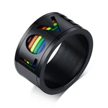 Mens Spinner LOVE Ring With Enamel Rainbow Inlay Stainless Steel Gays Lesbians LGBT Pride Flag Band Engagement Jewelry
