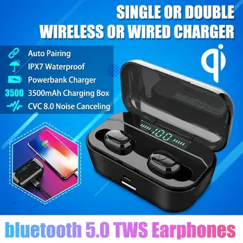 

Wireless Bluetooth V5.0 Earphones Black/White HIFI 3D Stereo Digital Display 3500mAh Power Bank Headphones Headsets Microphone