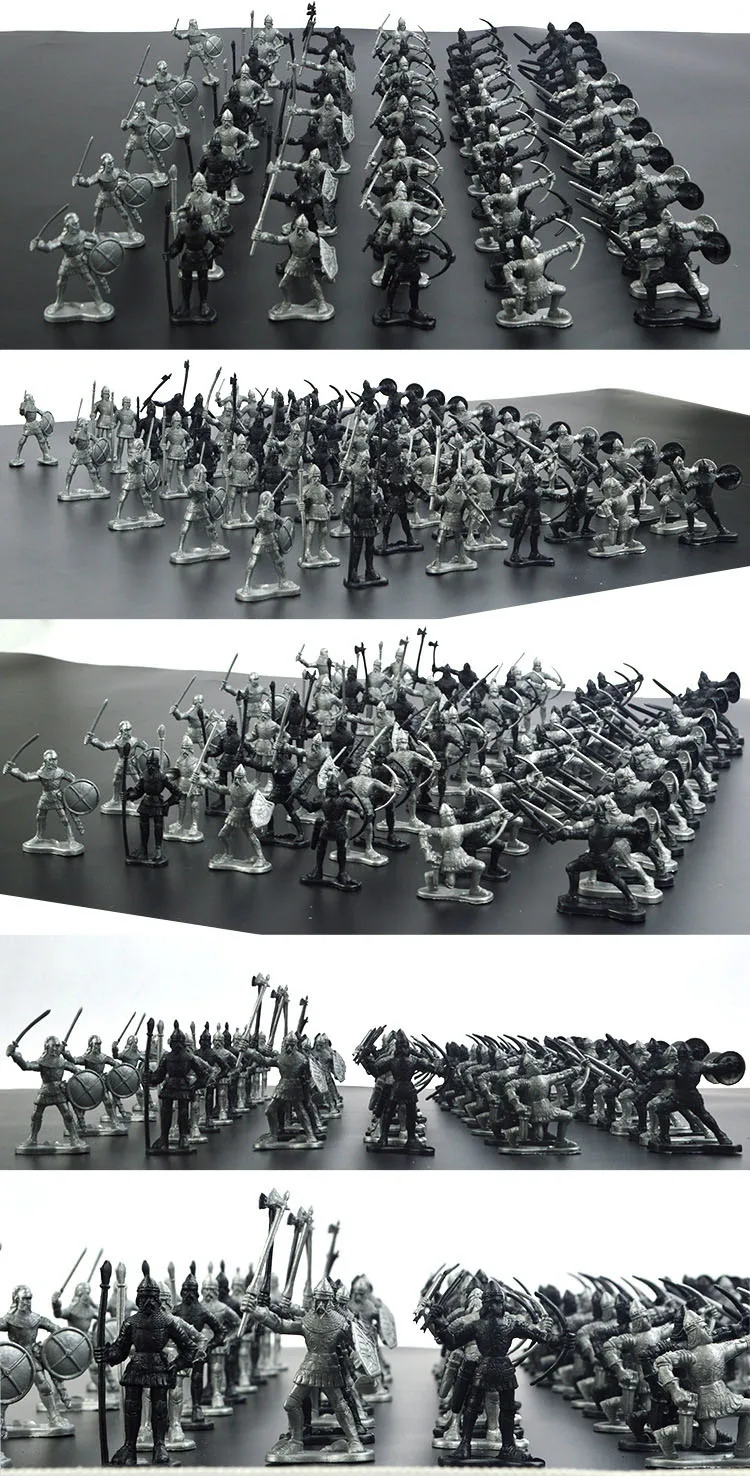 lot Sliver Black Warriors Medieval Soldiers Figures 60pcs