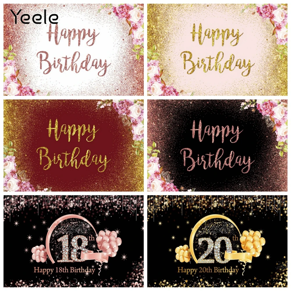

Custom Photophone 18 20 30 40 50 60th Birthday Backdrop Flower Balloon Vinyl Polyester Background For Photography Photozone Prop