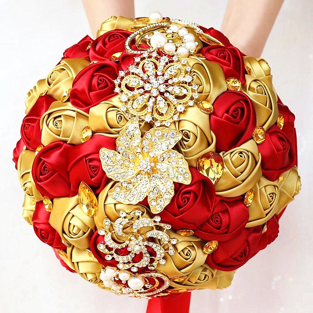 Ramos de boda hechos a mano con diamantes dorados y rosas rojas, ramo de  novia con flores artificiales de seda para dama de honor W227Q|Flores  artificiales y secas| - AliExpress