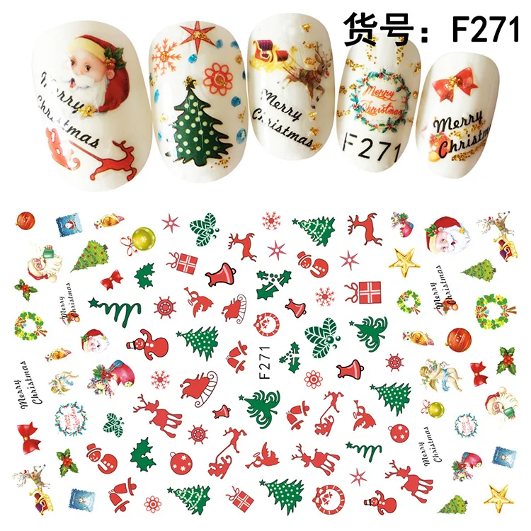 Рождественская елка Клей 3d наклейки для ногтей Фольга для художественное оформление ногтей с принтом героини мультфильма для ногтей наклейки рождественские товары для Маникюрный Инструмент