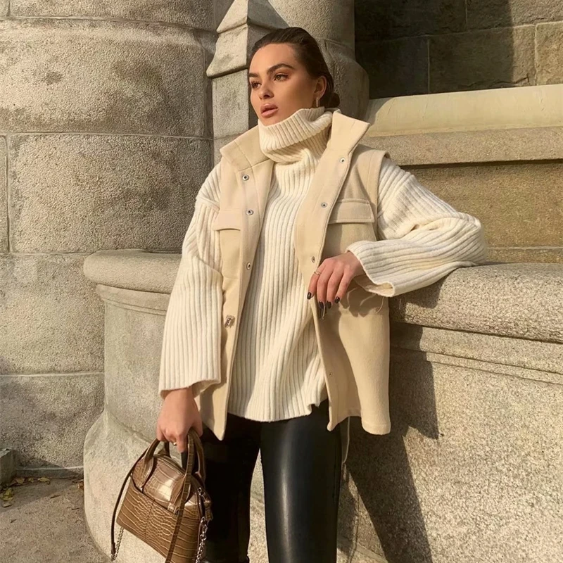 Two Pieces Women Top Set Oversized Loose Casual Fashion Vest Pullovers Sweater 027 | Женская одежда