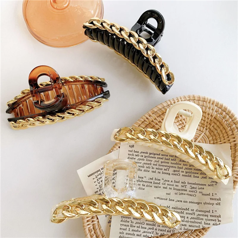 Ins Acrylic Chain Hair Claw Clips Geometric Large Clamps Plain Transparent Color Shark Clip Big Size Grab Women Hair Accessories bird cage parrot cage household large acrylic transparent weft threads splash proof xuanfeng dedicated new villa breeding cage