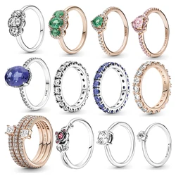 2021 New Jewelry Women 100% 925 Sterling Silver Making Custom Fine Ring Fit Original Pandora Femme Joyas De Plata 925 Gems Rings
