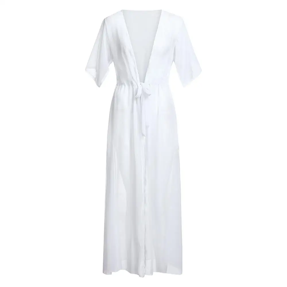 White robe Кружевной Пояс, женский плащ, топы, Женский длинный халат, платье невесты, Женская белая блузка, женское сексуальное бикини, пляжный купальник, накидка, j26 - Цвет: White robe