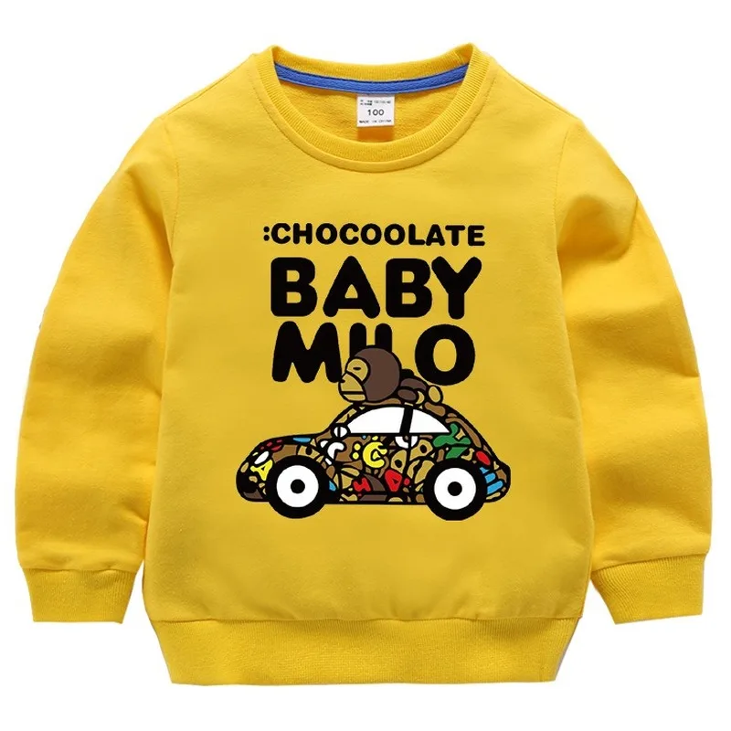 Children Boy Girl Autumn Hoodies Kids Spring Sweatshirts Yellow Tshirt Cotton Cartoon Car Tops Size 1 2 4 6 8 Year Baby Clothing