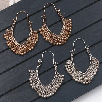 

Bohemian Ethnic Heart Tribal Aztec Hippy Hoop Earring Boho Statement Metal Beads Tassel Dangle Earrings Women Jewelry