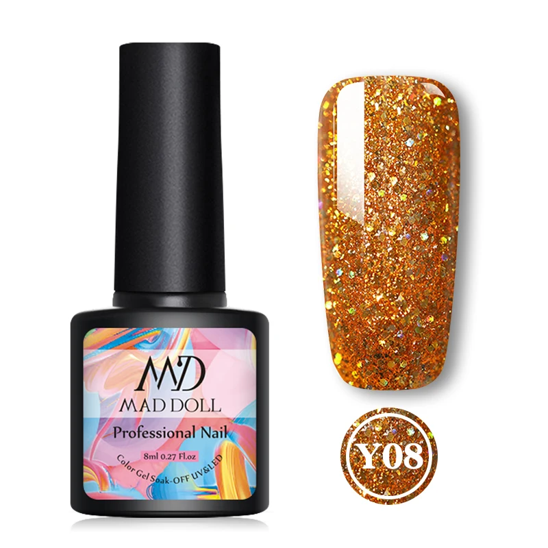 Y08 MAD DOLL 1 бутылочка 8 мл Гель-лак для ногтей зеленый фиолетовый цветной Блестящий долговечный впитывающий УФ-гель для дизайна ногтей - Цвет: Y08