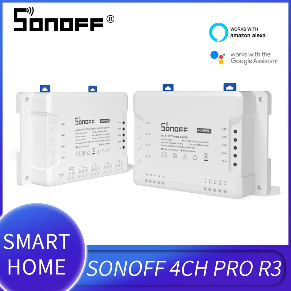 

Sonoff 4CH Pro R3 Multi-channel Wireless Wifi Switch For Smart House Home Automation Module 433mHZ Remote Controller 220V