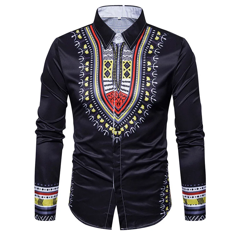 Белая африканская рубашка с принтом Дашики для мужчин Camisa Masculina 2019 Осень Новые мужские уличные повседневные рубашки смокинг рубашки