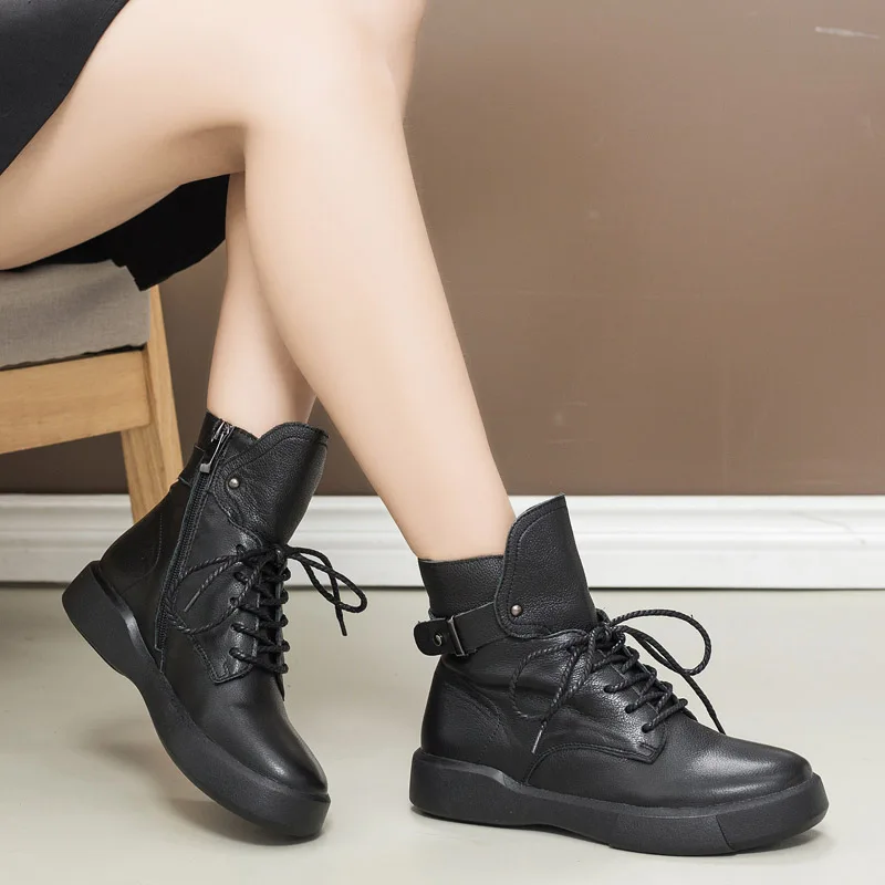 

Women Leather Boots Knight Casual Women Shoes Black Martin Boots Autumn Soft Genuine Leather Women Handmade Ankle Boots Women
