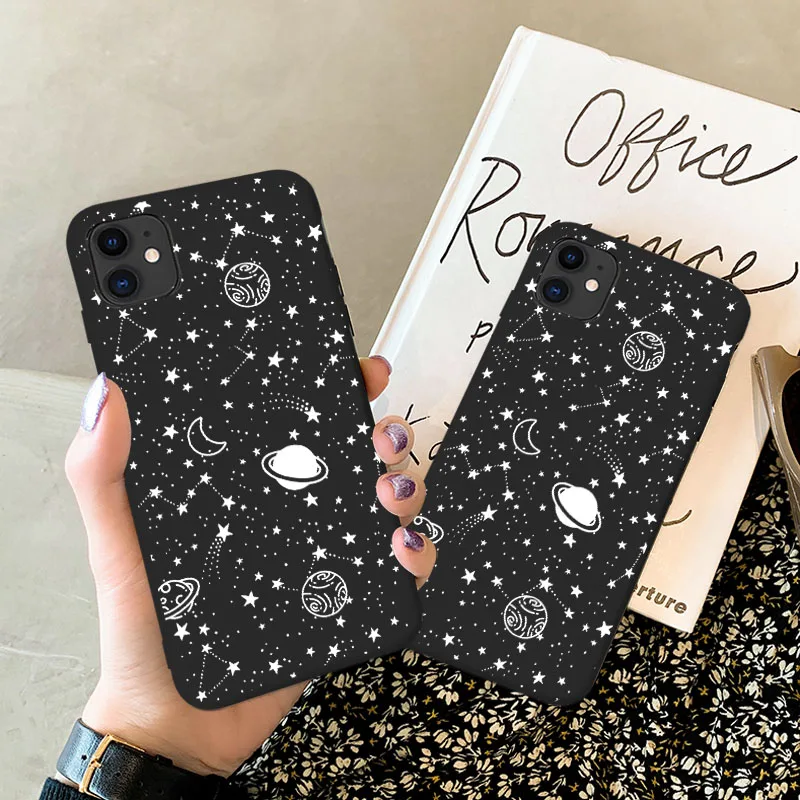 Simple Space Planet Stars Moon Spaceship Phone Case For iPhone 11 12 Pro Max XR X XS Max 6s 7 8 Plus SE2020 mini Soft Matte Case