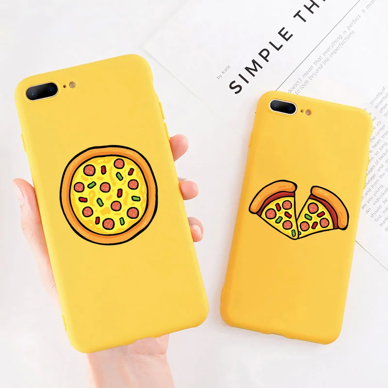 Yellow Funny Pizza food Phone Case For iPhone XS MAX XR 7 8 6s Plus SE2 11 12 Promax Best Friends Couple Soft Cover Funda Shell | Мобильные