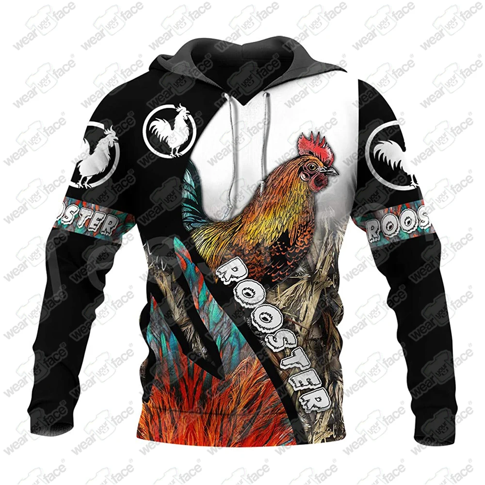 Rooster 3D All Over Printed Crewneck Sweatshirts Zipper Hoodie Sports Casual Streetwear Vocation Men Unisex Clothing