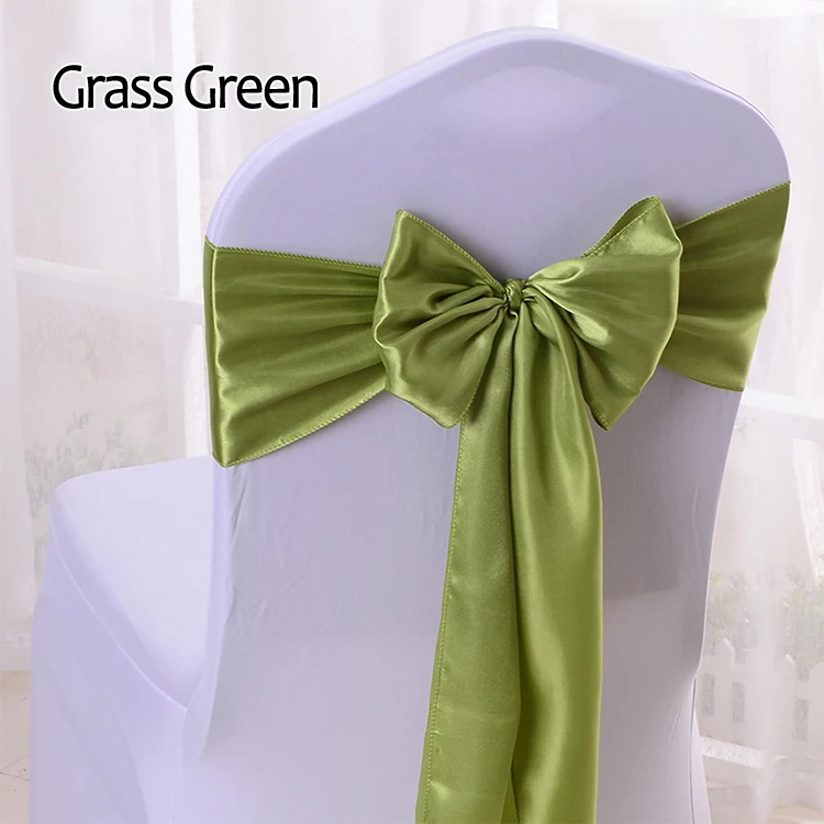 Атласная бордовая повязка на стул с бантиком, свадебные банкетные стулья с поясом для отелей, вечерние украшения, разные цвета, 16*275 см, 25 шт./лот - Цвет: Grass Green