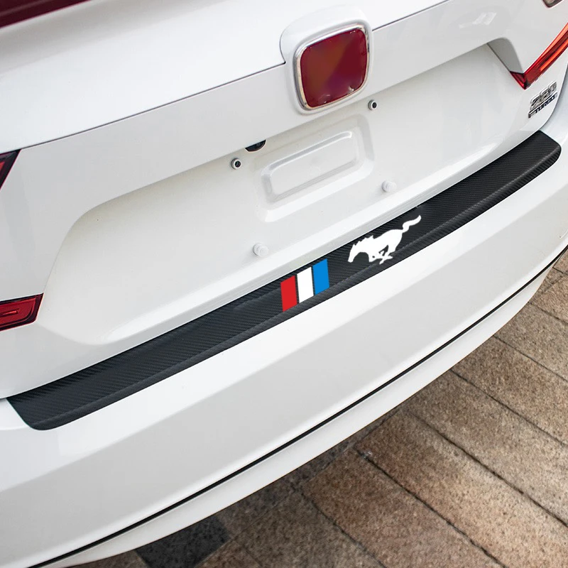 

For Ford GT SHELBY Mustang Car Sticker Auto Rear Bumper leather Stickers For Carbon Fiber Protector Car Trunk Guard Plate Film