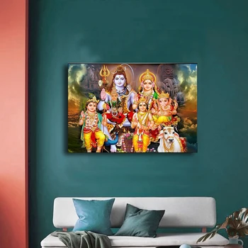 

colorings pictures by numbers with Shiva Parvati Ganesha Indian Art Hindu God Figure drawing painting by numbers framed Home