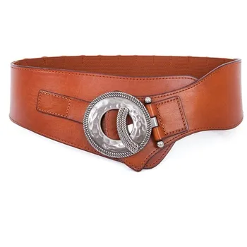

H3308 Retro Genuine Leather Belt Ladies Cowhide Fashion Elastic Waist Seal Women Metal Buckle High Quality Simple Waistband