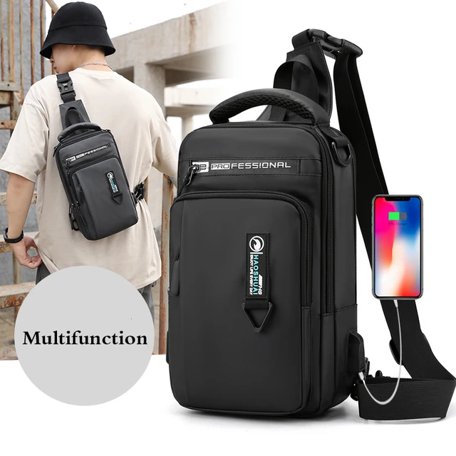 Bolso de pecho para hombre, bolsa cruzada impermeable, multifunción,  antirrobo, de viaje, de hombro, con carga USB, 2023 - AliExpress