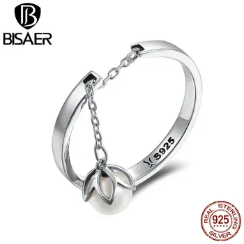 

BISAER Elegant 925 Sterling Silver Tears Of Flowers Dangle Open Finger Rings for Women Luxury Authentic Silver Jewelry GXR165
