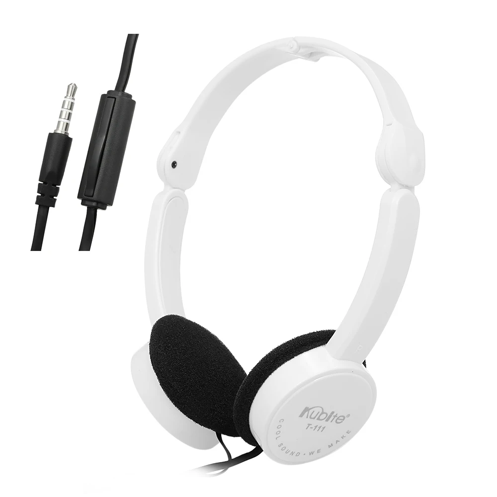Белый KUBITE T-111 3.5mm Wired Headphones Foldable Sports Headset Portable Music Gaming Earphones w/ Mic For MP4 MP3 Laptop Tablet PC - Цвет: Белый