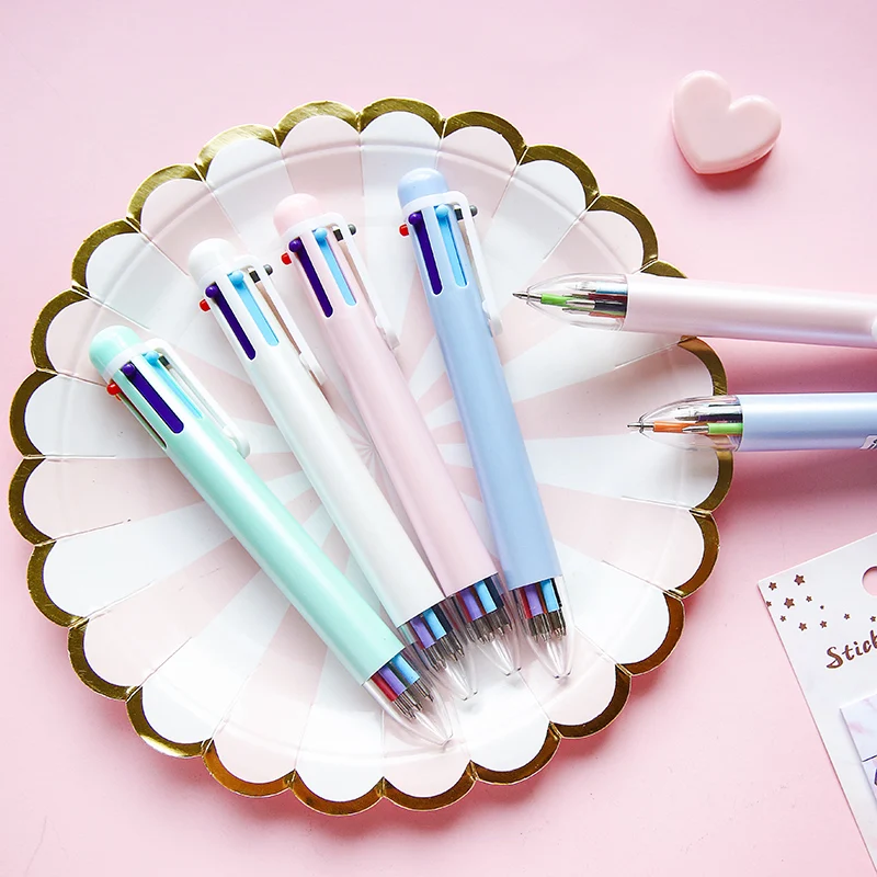 

6 Colors Press Cool Roller Ball Point Multicolored Ballpoint Pens for Writing Stationery Office Supplies Accessories
