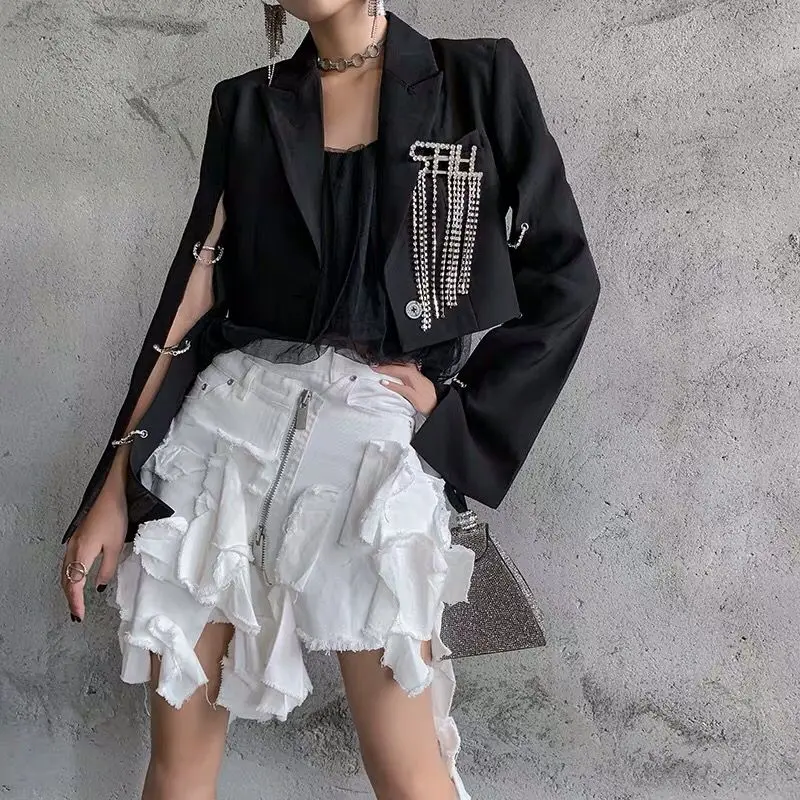 High Street Boutique женские короткие блейзеры роскошные бриллианты куртки с кисточками дизайнерские открытые рукава индивидуальные женские костюмы для вечеринки