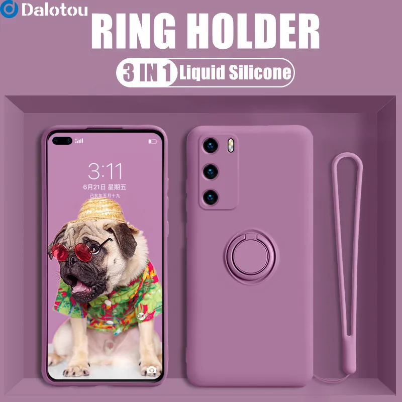 Silicone Phone Case With Magnetic Ring Holder For Huawei Phones_voghion.com