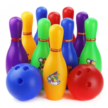 

Colorful Standard 12 Piece Bowling Set w/ 10 Pins, 2 Bowling Balls Children Kids Educational Toy Party Fun Family Game (Large)