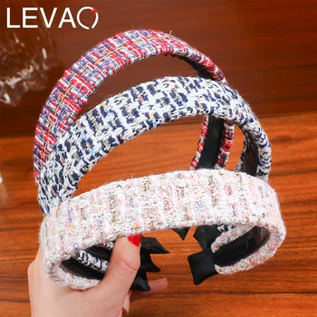 

Levao 3cm Wide Wool Knitted Hairband For Women Plaid Tweed Headband Hair Accessories Girls Hair Hoop Bands Bow Crown Headbands