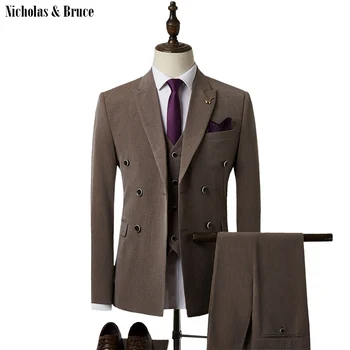 

N&B Suit Men 2020 Double Breasted Suit Business Formal Tuxedo Male Blazers 3 Piece Suit (Jacket+Vest+Pant) Wedding Suits SR60