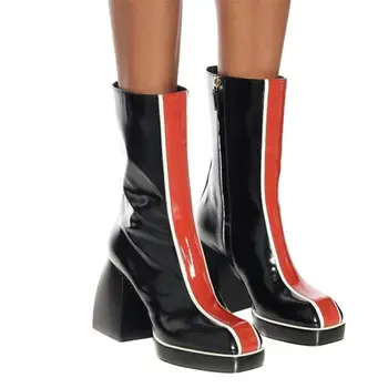 

2021 Big size 34-43 Brand new genuine leather ankle boots women Zip mixed color platform botas ladies autumn winter women boots