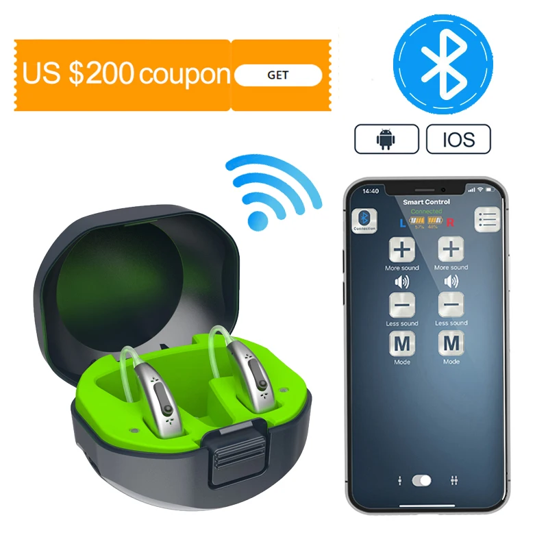 Best USB Bluetooth Hearing Aid Sound Amplifier Enhancer Digital Ear Aids Hearing Device Mini Rechargeable with Recharging Base