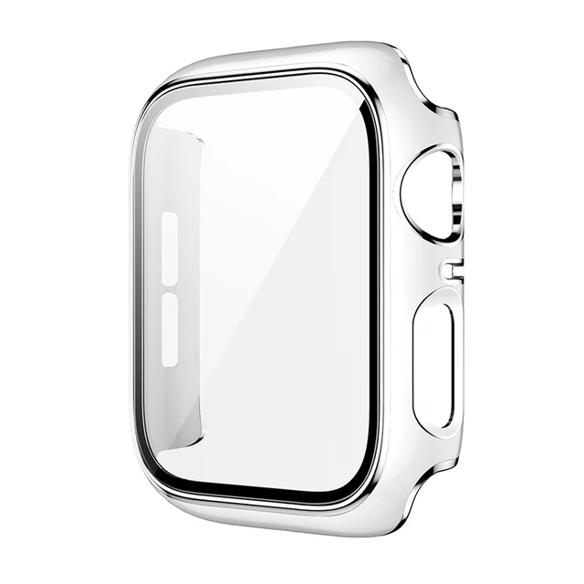 360 Full Screen Protector Bumper Frame Matte Hard Case For Apple Watch 38/40/42/44mm Cover Tempered Glass Film IWatch 6/SE/5/4/3 Whte silver