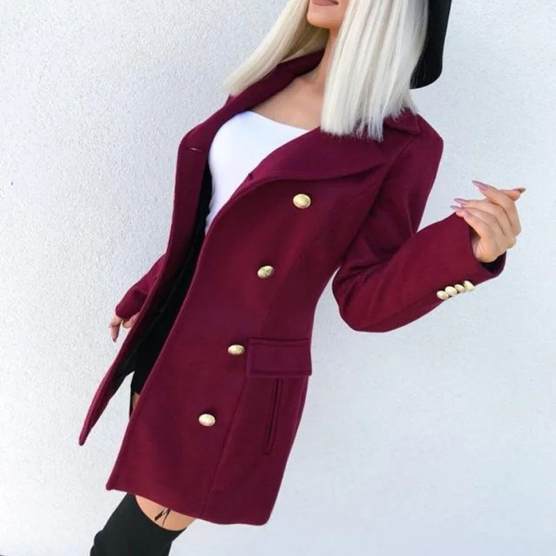 Women Casual Wool Blends Lapel Overcoat Autumn Winter Solid Fashion Long Sleeve Coat Outwear Elegant Double-Breasted Lady Jacket long black puffer