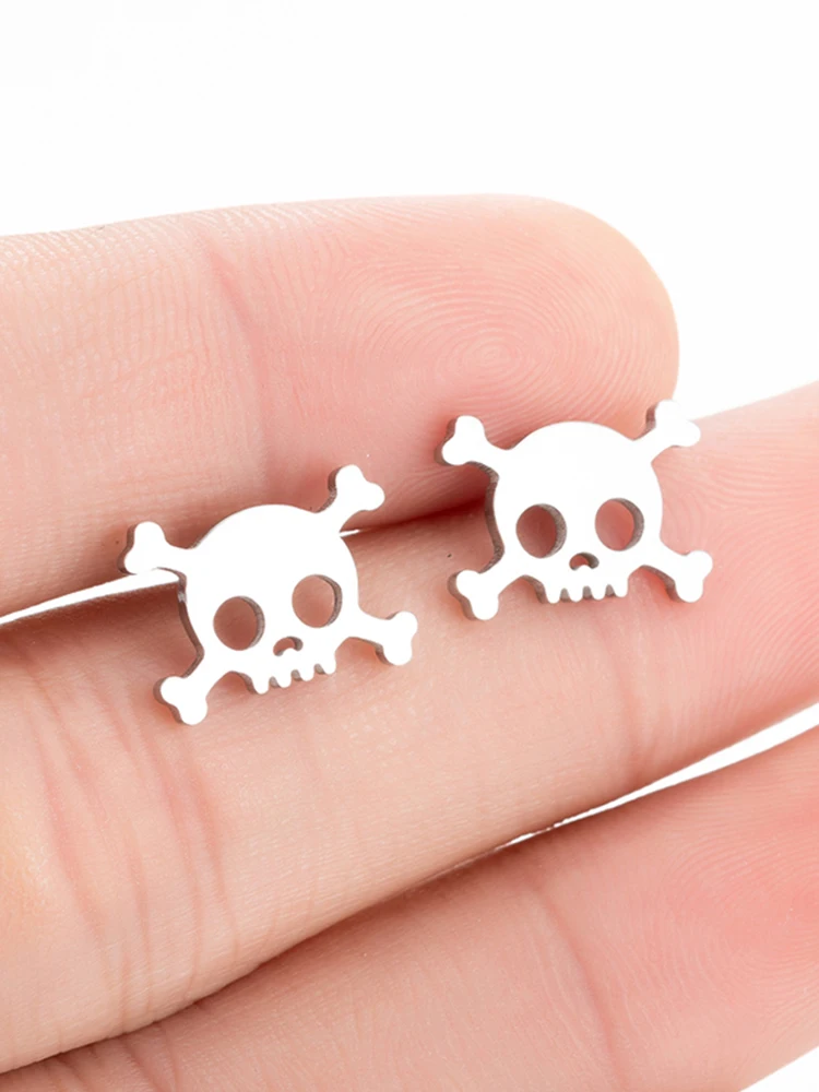 Hfarich Skull Earrings 2019 Stainless Steel Earings For Women and Men Ear Stud Jewelry Gift | Украшения и аксессуары