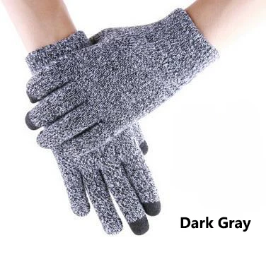 Dark gray Мужские и женские перчатки зимние плюс бархат толстые полный палец трикотажные перчатки-сенсорный экран теплые однотонные перчатки - Цвет: Dark gray