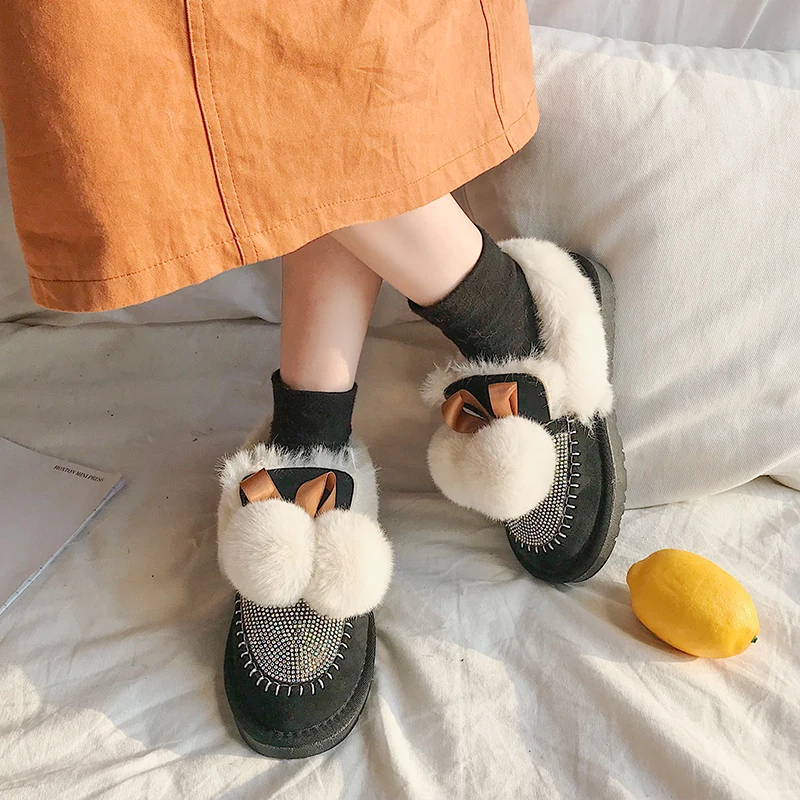 Winter Shoes Women Ankle Boots Warm Short Plush Snow Botas Mujer Bling Crystal Bottes Femme Winter Shoes Christmas